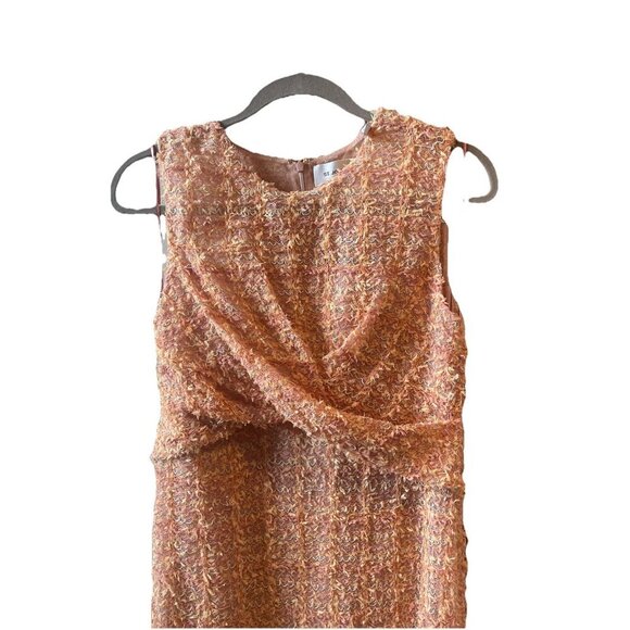 New St. John Gossamer Draped Peach Plaid Midi-Dress size 10 - Picture 9 of 15